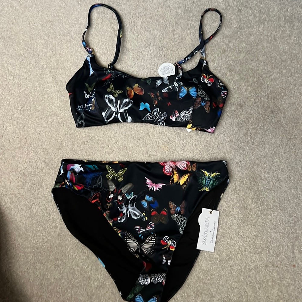 NEW Christian Lacroix bathing suit swimsuit swimming black with butterfly